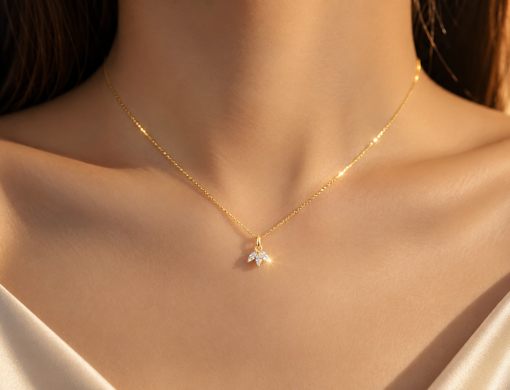 Amélie Olive Leaf Necklace - Solid S925 Sterling Silver & 14K Gold Plated