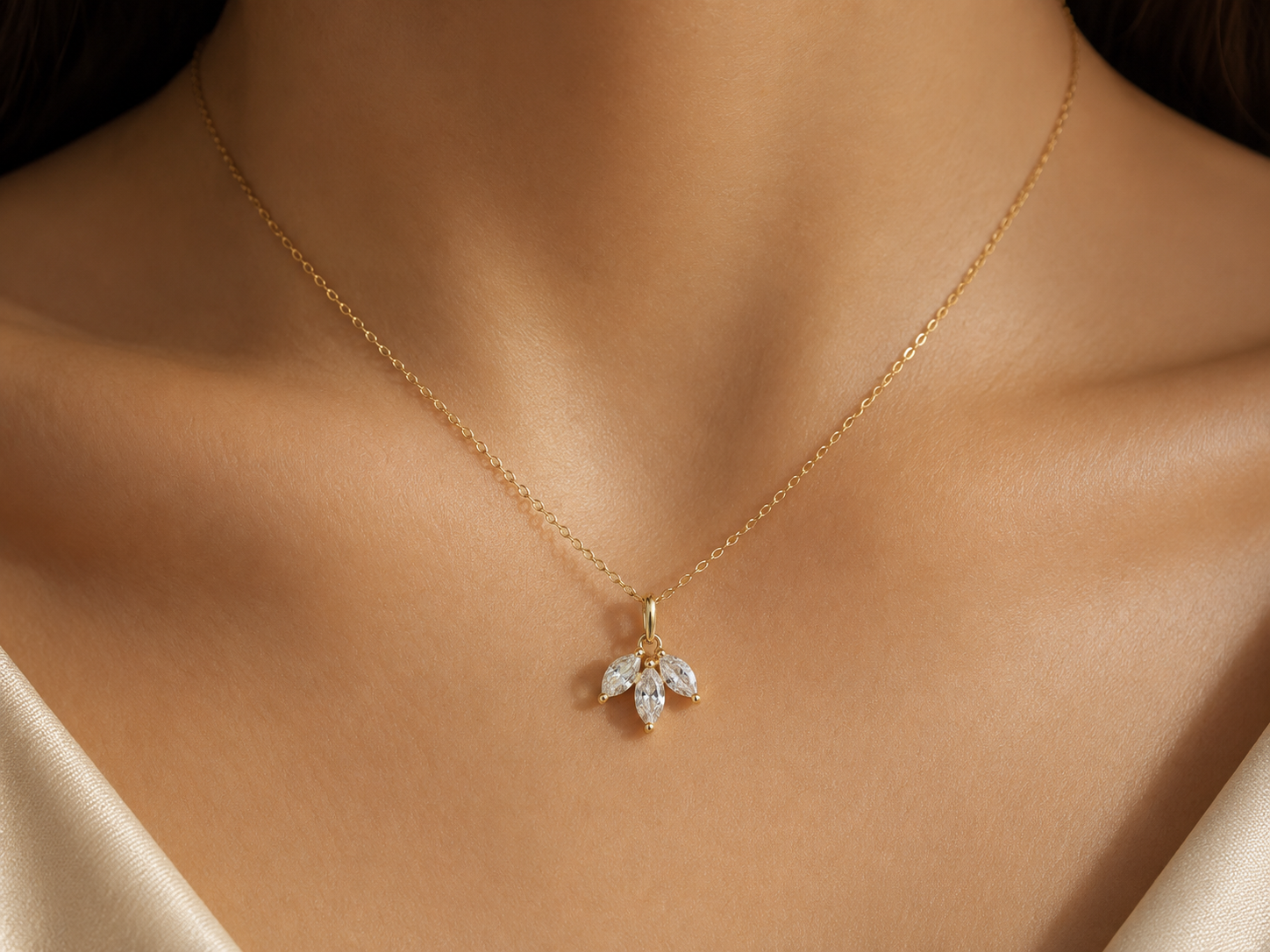Amélie Olive Leaf Necklace - Solid S925 Sterling Silver & 14K Gold Plated