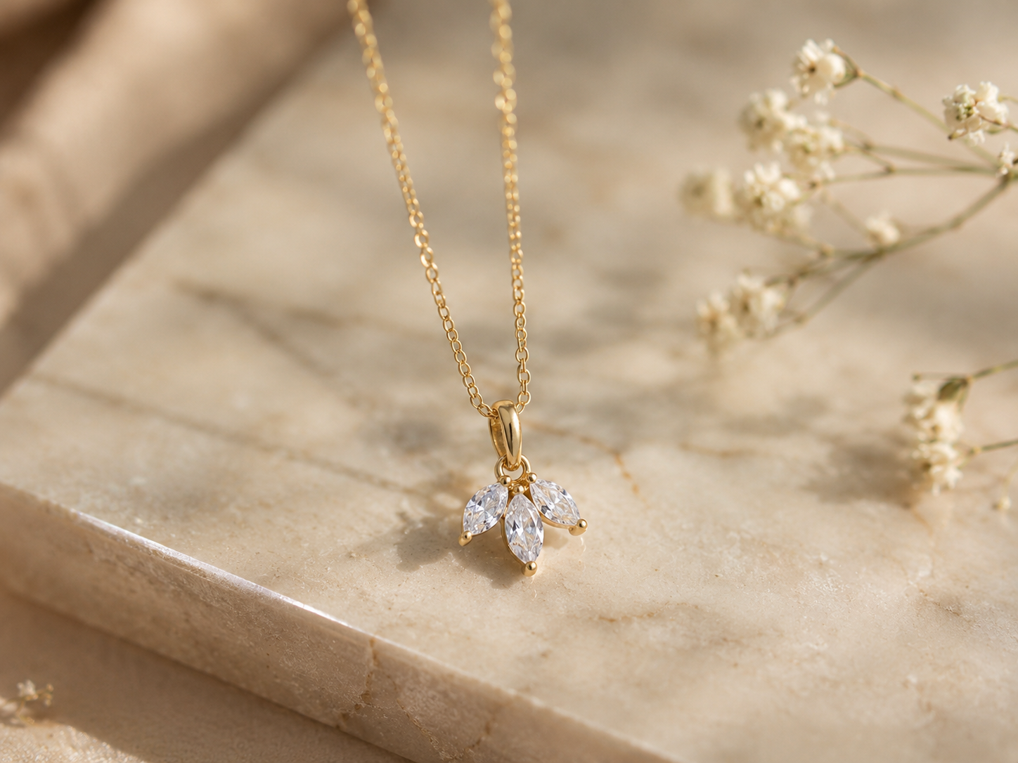 Amélie Olive Leaf Necklace - Solid S925 Sterling Silver & 14K Gold Plated